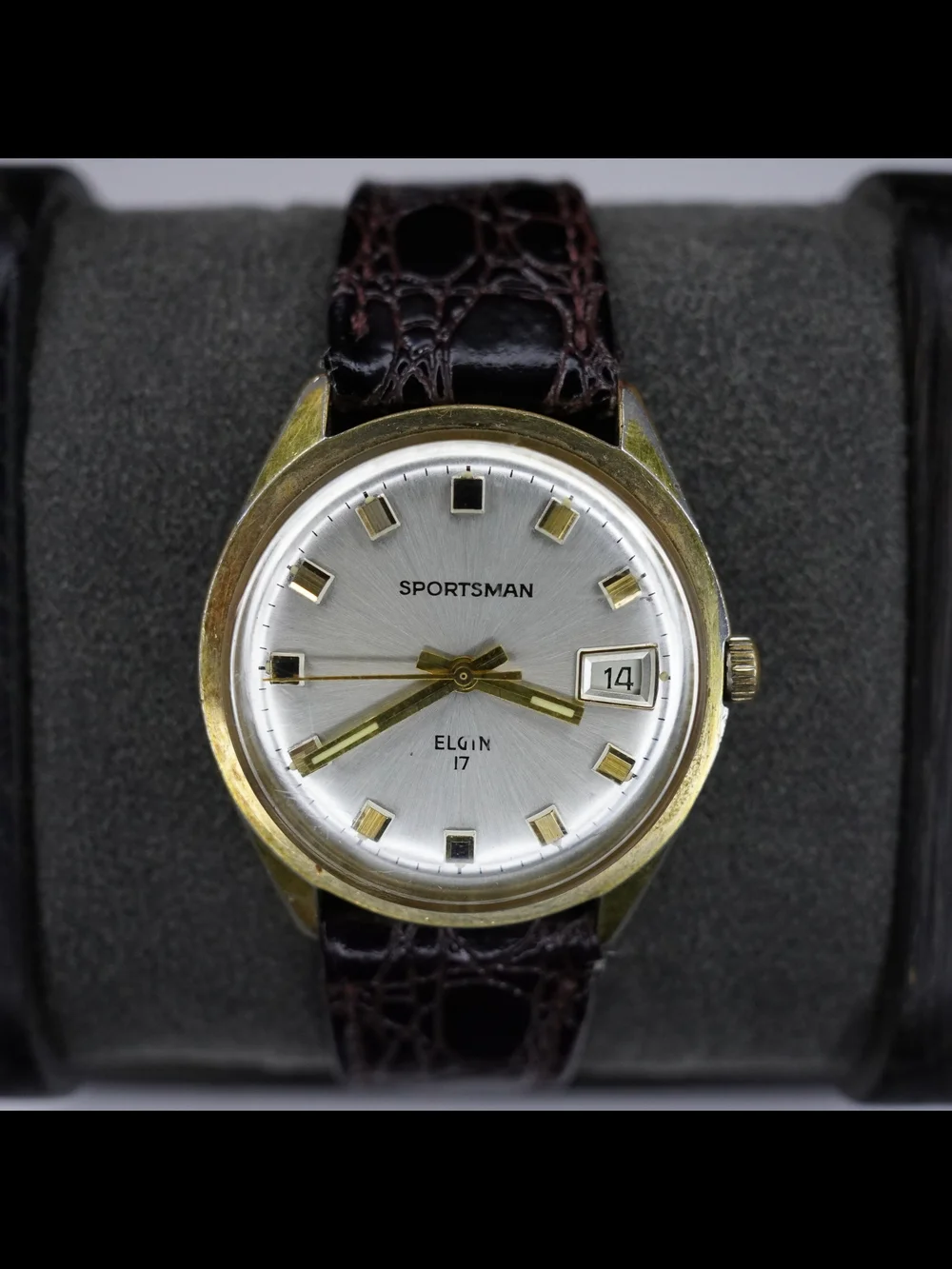 Vintage Elgin Sportsman 17 Jewel Manual Wind Date Gold Tone Men's Dress Watch